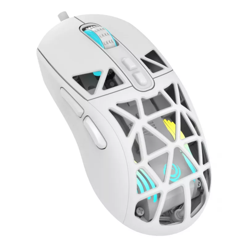 Oniverse - Káblová herná myš Kryo - Luxion White (PC), obojručná, optická, USB Type-A, 13800 DPI, biela