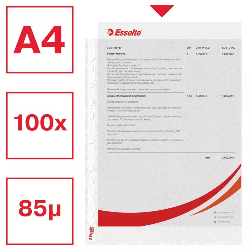 Esselte plastová obálka A4 75my číra 100 ks