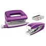 Leitz zošívačka a dierkovač sada Mini WOW, 10 listov, metalická, fialová, kov, plast, 80 g/m², 3,5 cm, zadná