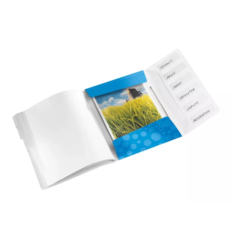 Leitz WOW PP kniha s oddeľovačmi, 6 tabov, A4, polypropylén (PP), modrá, metalická, 200 listov, 260 mm, 17 mm