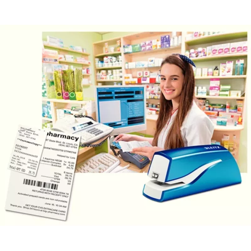Leitz NeXXt Heftgerät na batérie WOW 5566, 10 listov, 1 cm, plast, modrá, biela, batéria, 50 mm