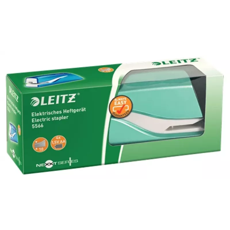 Leitz NeXXt zošívačka na batérie WOW 5566, 10 listov, 1 cm, plast, modrá, biela, batéria, 50 mm