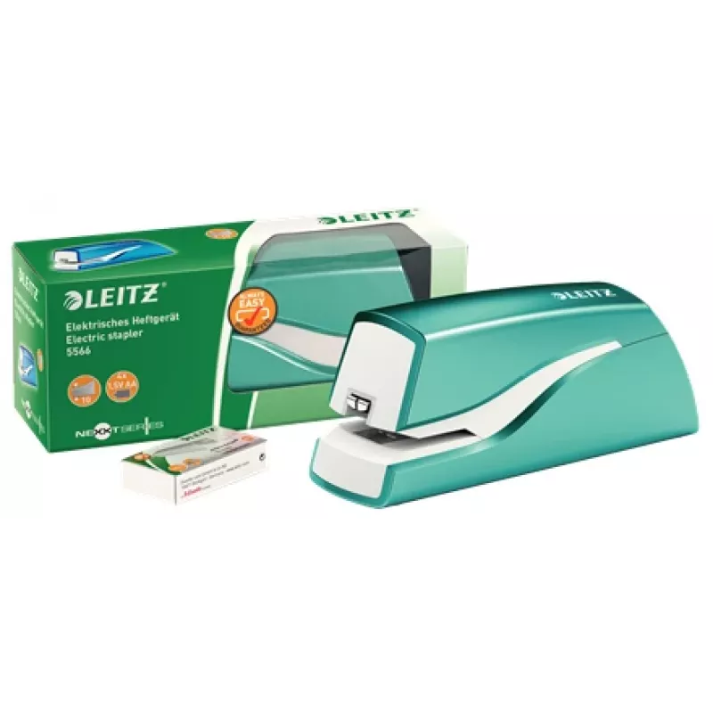 Leitz NeXXt zošívačka na batérie WOW 5566, 10 listov, 1 cm, plast, modrá, biela, batéria, 50 mm