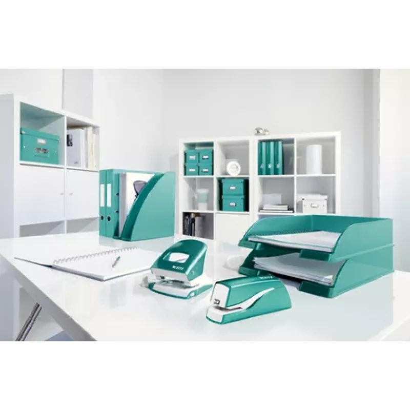 Leitz NeXXt zošívačka na batérie WOW 5566, 10 listov, 1 cm, plast, modrá, biela, batéria, 50 mm
