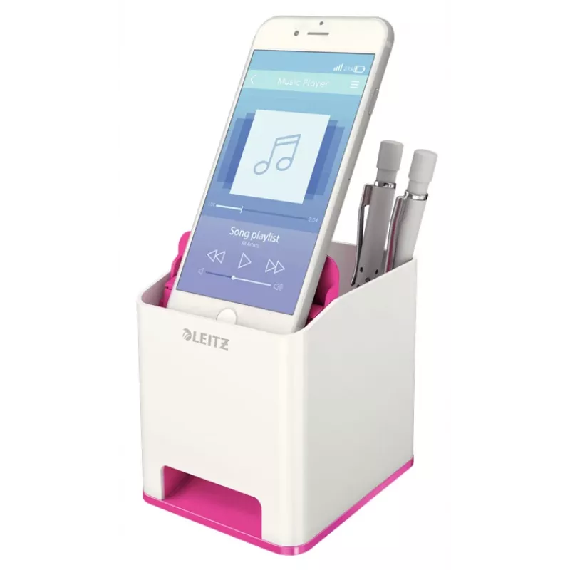 Leitz stojan na perá Sound Pen Holder WOW, ružový, biely, polystyrén, 90 mm, 101 mm, 100 mm, 140 g