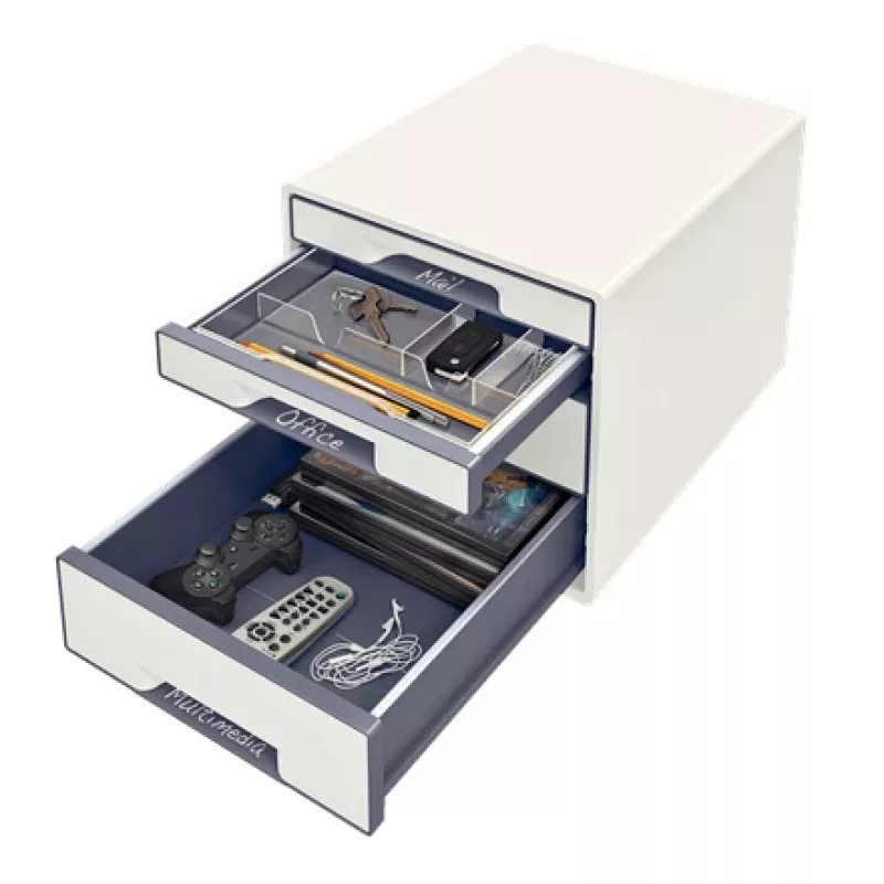 Leitz Schubladenschrank WOW Cube 4 zásuvky, 4 zásuvky, plast, biela, 1 kus, 287 mm, 270 mm