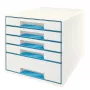 Leitz Drawer Cabinet WOW Cube 5 zásuviek, 5 zásuviek, plast, modrá, biela, 1 kus, 287 mm, 270 mm