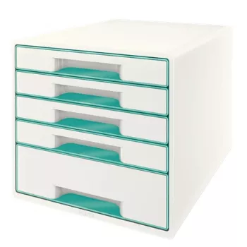 Leitz WOW Cube Schubladenschrank s 5 zásuvkami, 5 zásuviek, plast, tyrkysová, biela, 1 ks, 287 mm, 270 mm