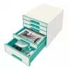 Leitz WOW Cube Schubladenschrank s 5 zásuvkami, 5 zásuviek, plast, tyrkysová, biela, 1 ks, 287 mm, 270 mm