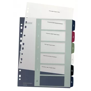 Leitz Index PC Printable 1-6 Style PP A4+, číselný register, polypropylén (PP), viacfarebný, na výšku, A4 Maxi, 245 mm