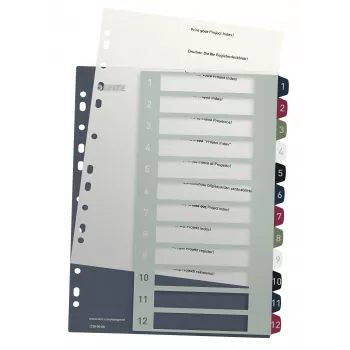 Leitz Index PC Printable 1-12 Style PP A4+, číselný register, polypropylén (PP), viacfarebný, na výšku, A4 Maxi, 245 mm
