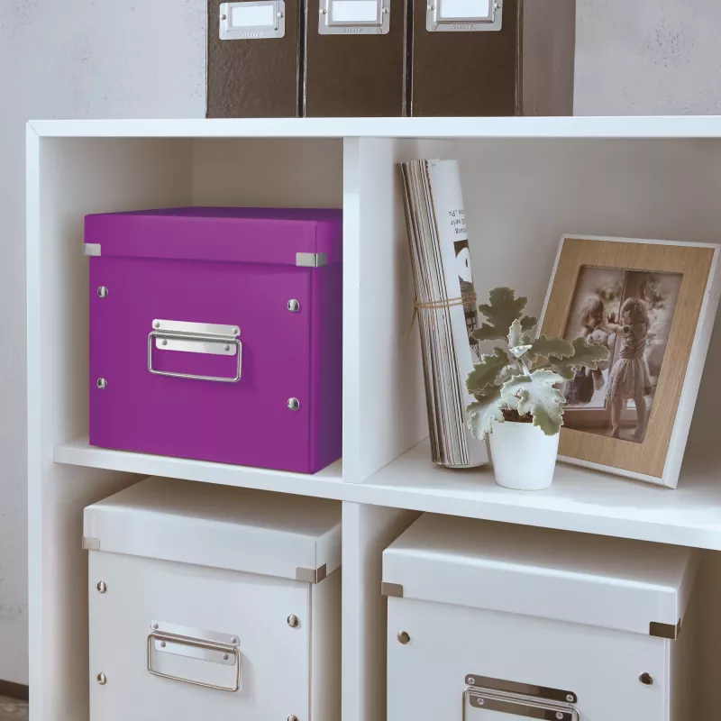 Leitz úložná krabica Click & Store WOW Cube Medium, fialová, kartón, 260 mm, 260 mm, 240 mm