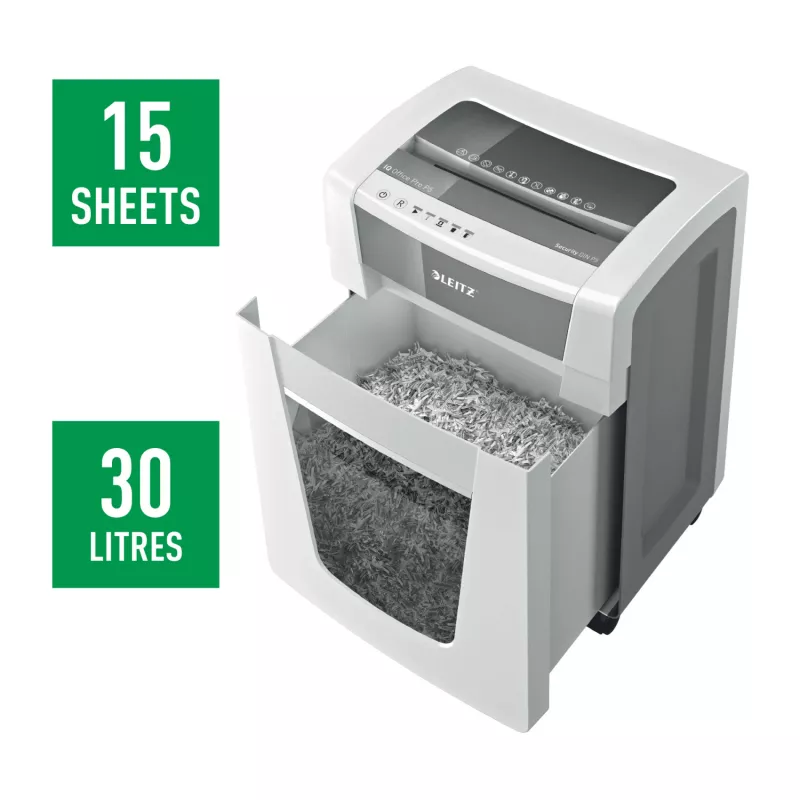 Leitz IQ Office Pro skartovačka P5, mikrostrih, 23 cm, 2 x 15 mm, 30 l, 300 listov, 55 dB