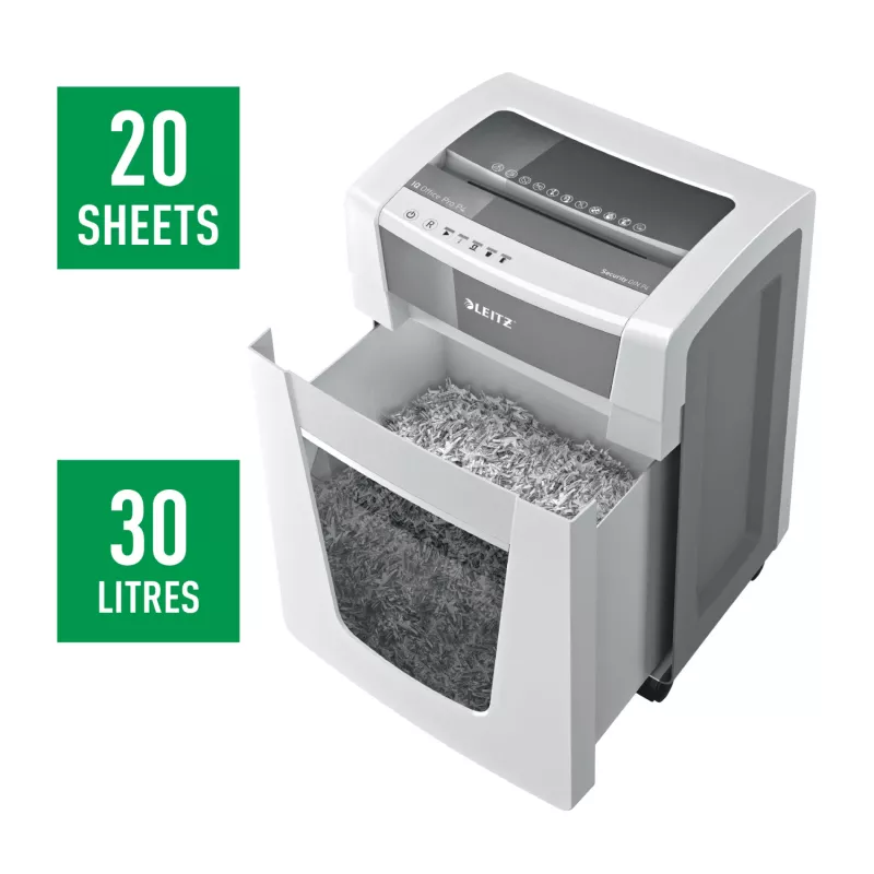 Leitz IQ Office Pro skartovačka P4, krížový strih, 23 cm, 4 x 40 mm, 30 l, 275 listov, 55 dB