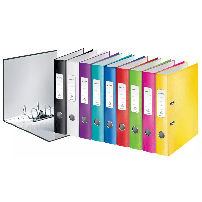 Leitz zakladač 180° WOW POB/laminovaný A4/50 mm, A4, D-krúžok, kartón, žltá, 350 listov, 285 mm