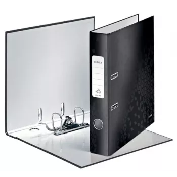 Leitz zakladač 180° WOW POB/laminovaný A4/50 mm, A4, Q-mechanika, na ukladanie, kartón, čierna, 350 listov