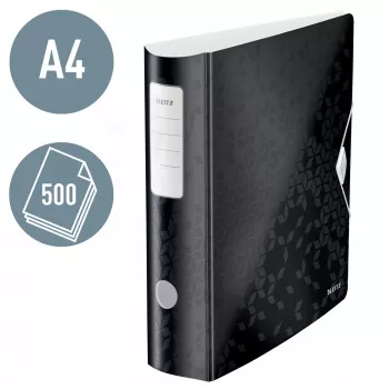 Leitz zakladač Active PP WOW A4/80 mm, A4, D-krúžok, na ukladanie, polyfoam, čierna, 500 listov