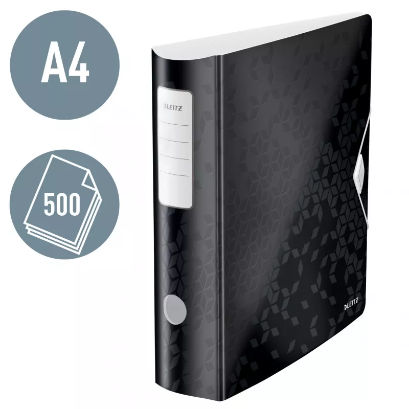 Leitz zakladač Active PP WOW A4/80 mm, A4, D-krúžok, na ukladanie, polyfoam, čierna, 500 listov