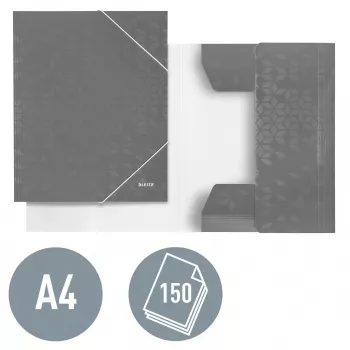 Leitz 3-chlopňové dosky WOW Card/POB A4, chlopňové dosky, A4, polypropylén (PP), čierna, 150 listov, gumička
