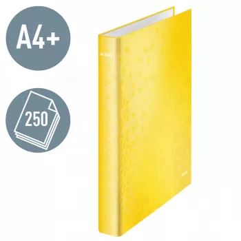 Leitz krúžkový zakladač WOW laminovaný A4+ 2DR/25 mm, A4+, D-krúžok, kartón, žltá, 250 listov, 80 g/m²