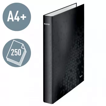 Leitz krúžkový zakladač WOW laminovaný A4+ 2DR/25 mm, A4+, D-krúžok, kartón, čierna, 250 listov, 80 g/m²