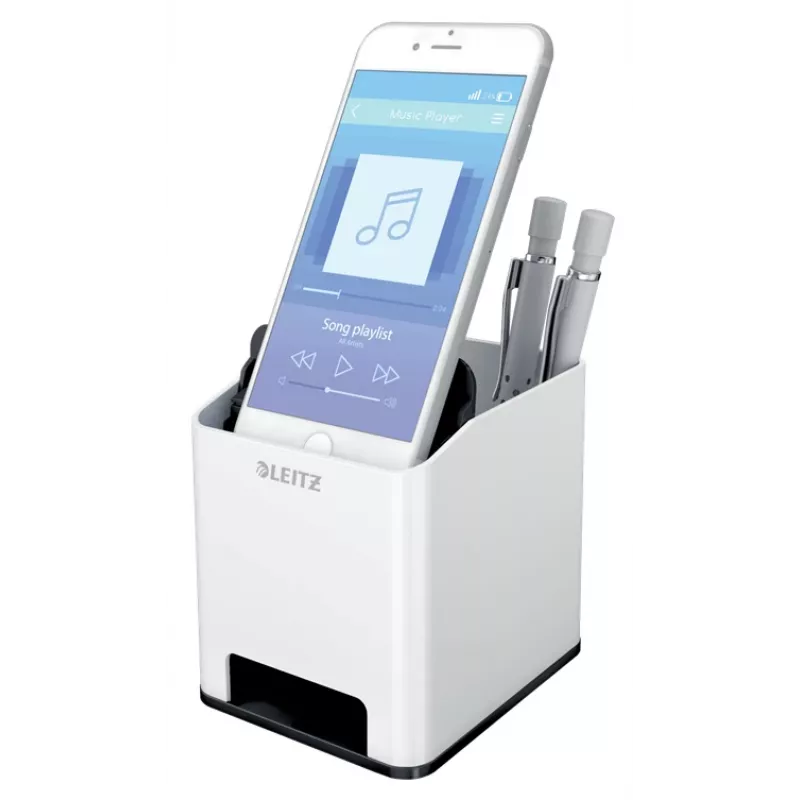 Leitz stojan na perá Sound Pen Holder WOW, čierny, biely, polystyrén, 90 mm, 101 mm, 100 mm, 140 g