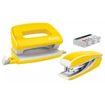 Leitz súprava zošívačky a dierovača Mini WOW, 10 listov, žltá, P2, kov, plast, 3,5 cm, 100 sponiek