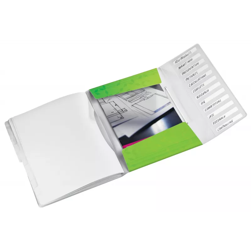 Leitz WOW PP Trennblätter-Buch, 12 priehradiek, A4, polypropylén (PP), zelená, 200 listov, 80 g/m², 265 mm