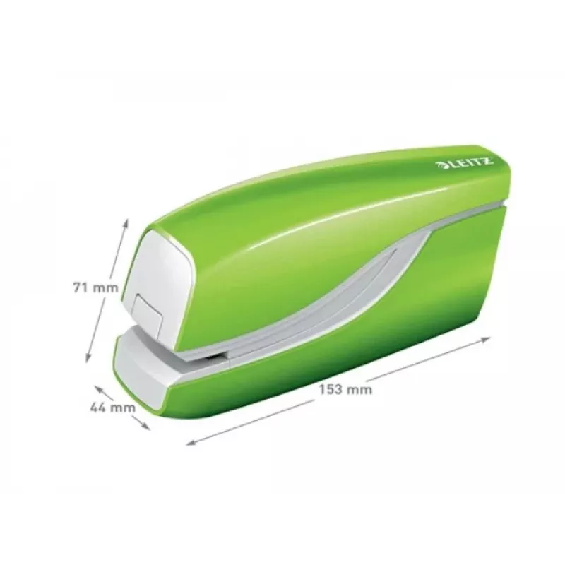 Leitz NeXXt zošívačka na batérie WOW 5566, 10 listov, predné plnenie, 1 cm, plast, zelená, batéria