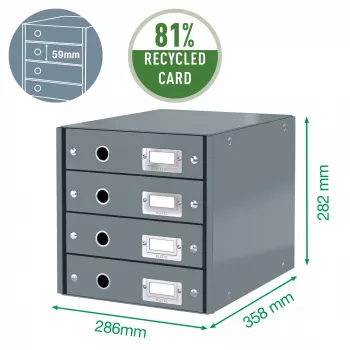 Leitz Click & Store WOW skriňa so zásuvkami (4 zásuvky), zelená, kartón, 286 mm, 356 mm, 282 mm