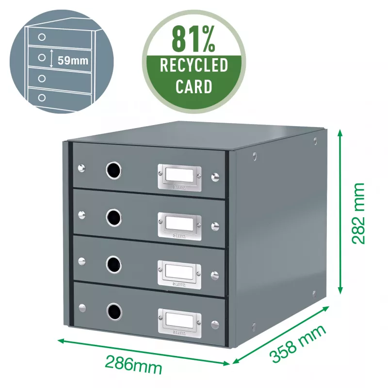 Leitz Click & Store WOW skriňa so zásuvkami (4 zásuvky), zelená, kartón, 286 mm, 356 mm, 282 mm