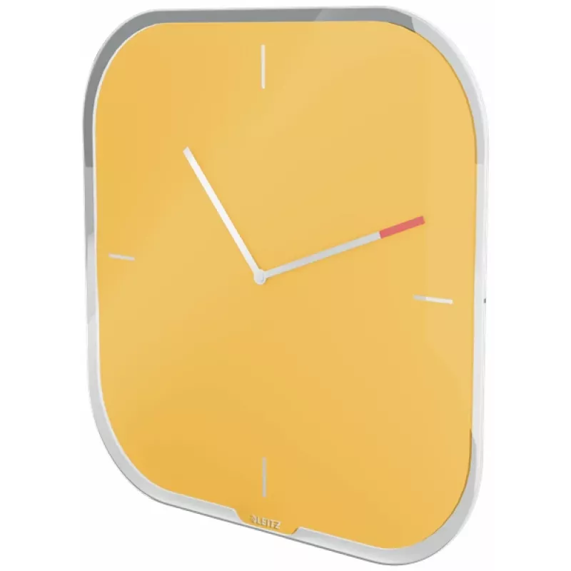 Leitz Cosy Silent sklenené nástenné hodiny, hranaté, žltá, 300 mm, 300 mm, 40 mm, 1,6 kg
