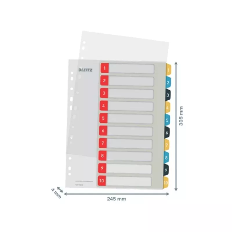 Leitz Cosy 1-10 bedruckbares Register, PP, číselný register so záložkami, polypropylén (PP), na výšku, A4 Maxi, 245 mm, 305 mm