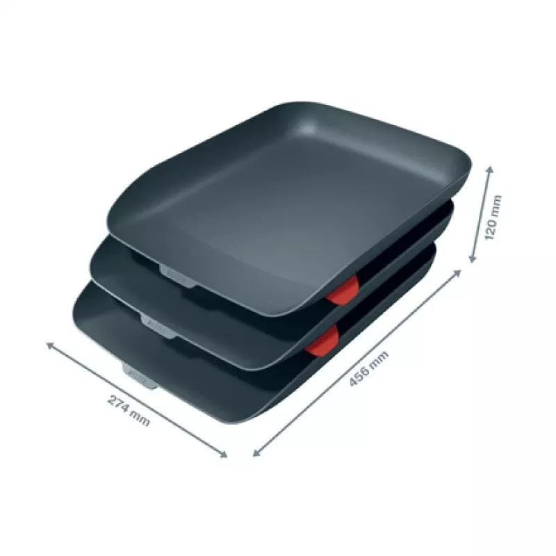 Leitz Cosy podnos na dokumenty, sada 3 ks, polystyrén (PS), čierna, A4, A4, 274 mm, 456 mm