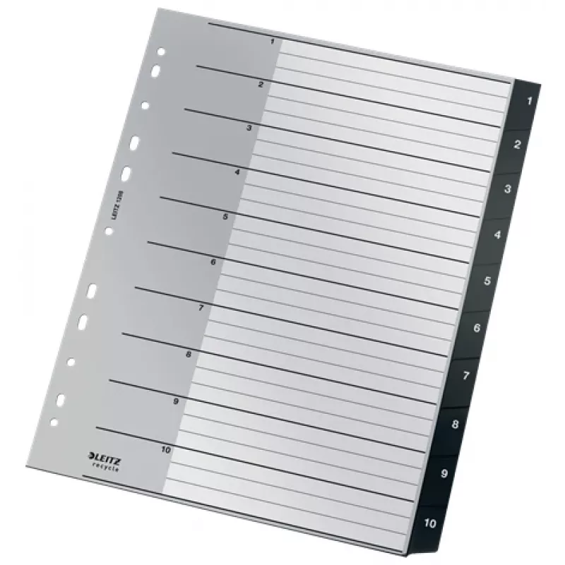 Leitz Recycle index, PP, extra široký, číselný register, polypropylén (PP), čierna, biela, na výšku, A4 Maxi, 160 g/m²
