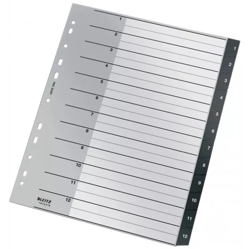 Leitz Recycle index, PP, extra široký, číselný register, polypropylén (PP), čierna, biela, na výšku, A4 Maxi, 160 g/m²