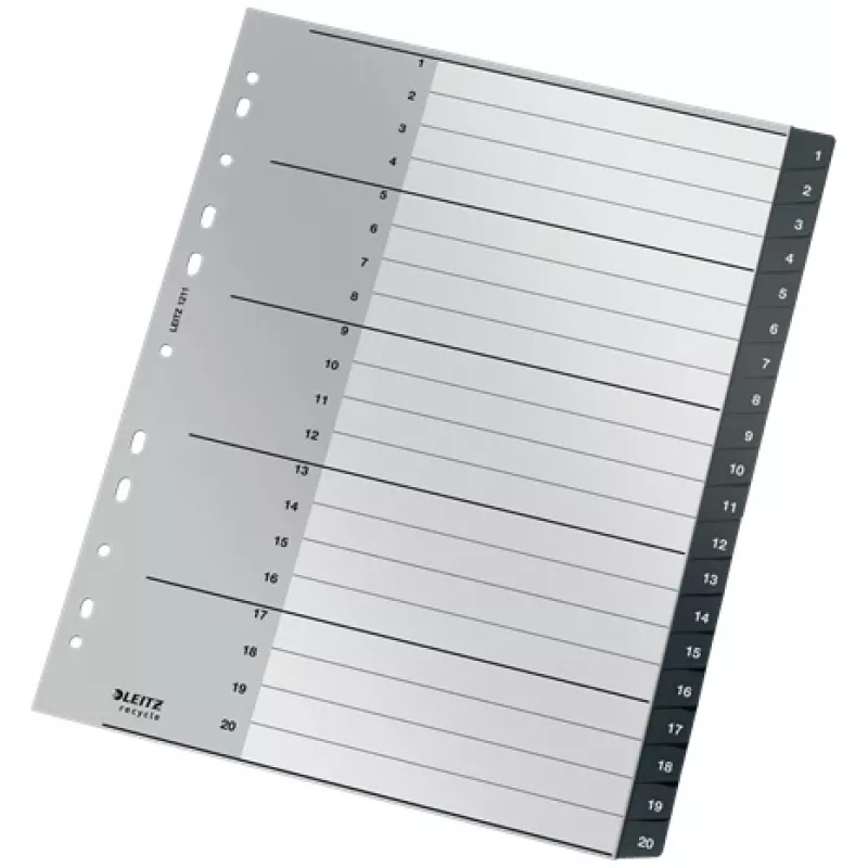 Leitz Recycle index, PP, extra široký, číselný register, polypropylén (PP), čierna, biela, A4 Maxi, 160 g/m², 238 mm