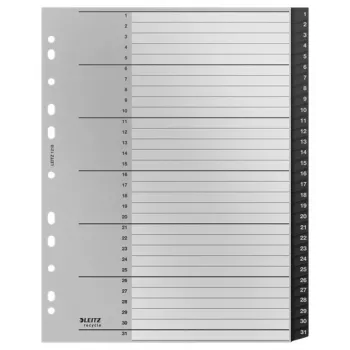 Leitz Recycle index, PP, extra široký, číselný register, polypropylén (PP), čierna, biela, na výšku, A4 Maxi, 160 g/m²
