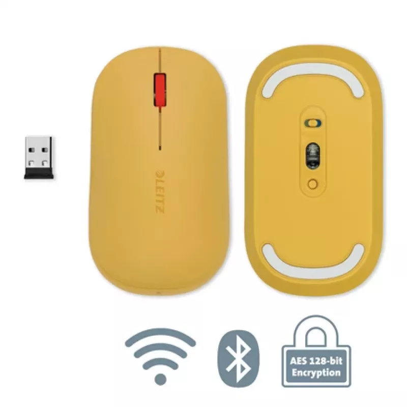Leitz Cosy bezdrôtová myš, obojručná, RF Wireless + Bluetooth, 4000 DPI, oranžová