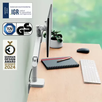 Leitz Ergo úsporný držiak na jeden monitor, svorka/priechodka do stola, 9 kg, 43,2 cm (17 palcov), 81,3 cm (32 palcov), 100 x 100 mm, sivý