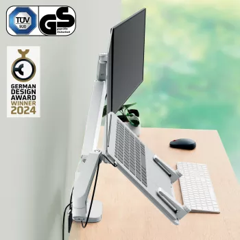 Leitz Ergo úsporný držiak na dva monitory a notebook, svorka/priechodka, 9 kg, 33 cm (13 palcov), 81,3 cm (32 palcov), 100 x 100 mm, sivý
