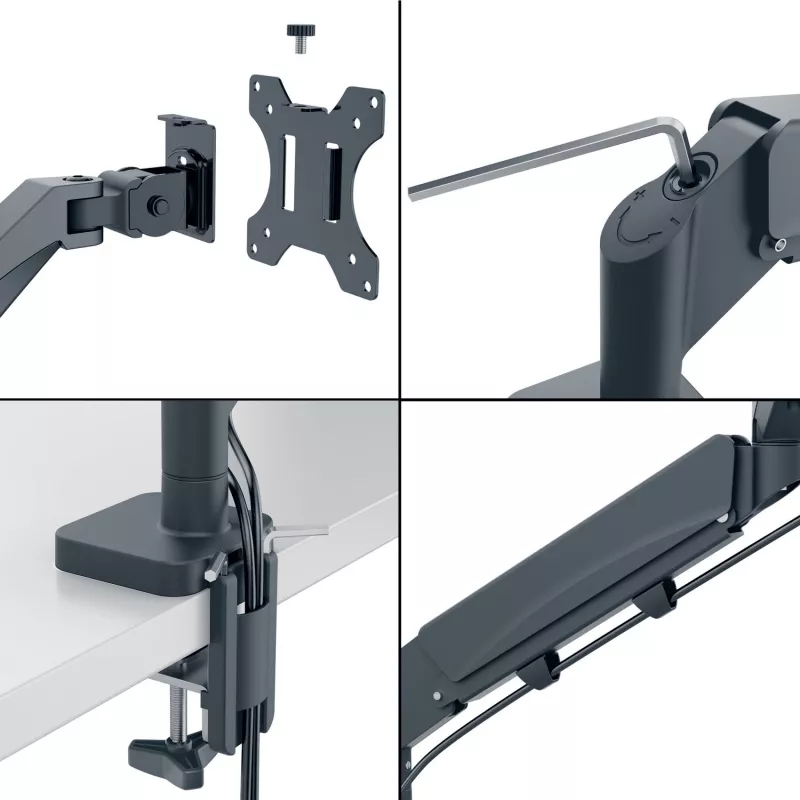 Leitz Ergo úsporný držiak na dva monitory a notebook, svorka/priechodka, 18 kg, 43,2 cm (17 palcov), 81,3 cm (32 palcov), 100 x 100 mm, tmavosivý
