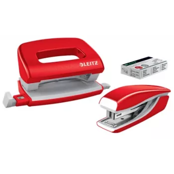 Leitz zošívačka a dierovačka sada Mini WOW, 10 listov, červená, P2, kov, 80 g/m², 3,5 cm