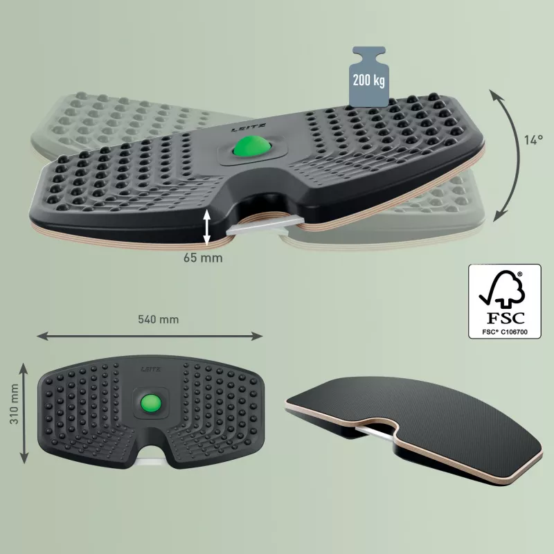 Leitz Ergo Active balance board, balance board, tmavosivá, 200 kg, -14 - 14°, 540 mm, 310 mm
