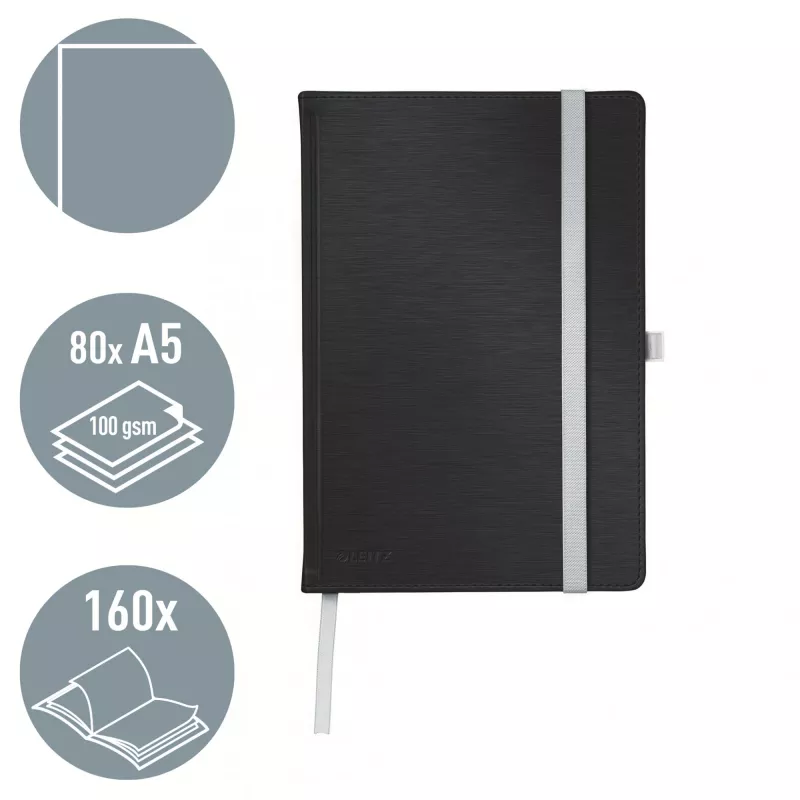 Leitz Style zápisník A5 čistý s tvrdým obalom, monochromatický, čierna, A5, 80 listov, 100 g/m², tvrdý obal
