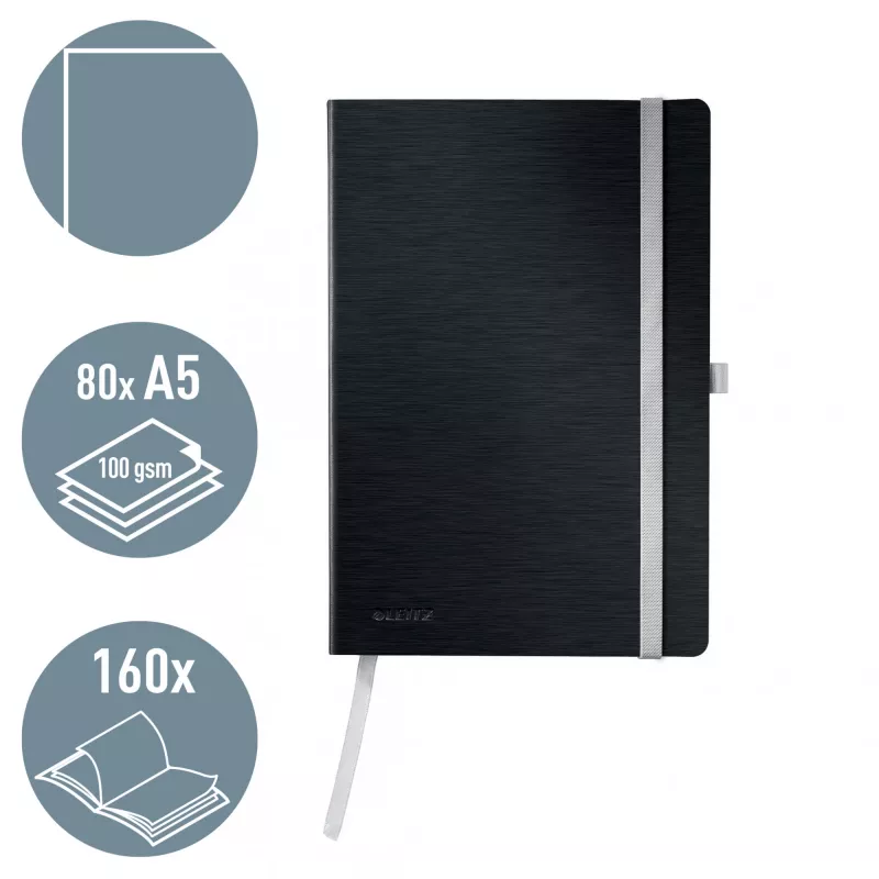 Leitz Style zápisník A5 čistý s mäkkým obalom, monochromatický, čierna, A5, 80 listov, 100 g/m², mäkký obal
