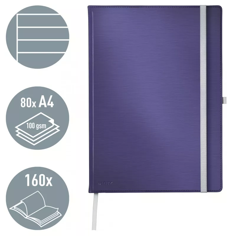 Leitz Style zápisník A4 linajkovaný s tvrdým obalom, monochromatický, modrá, A4, 80 listov, 100 g/m², linajkovaný papier