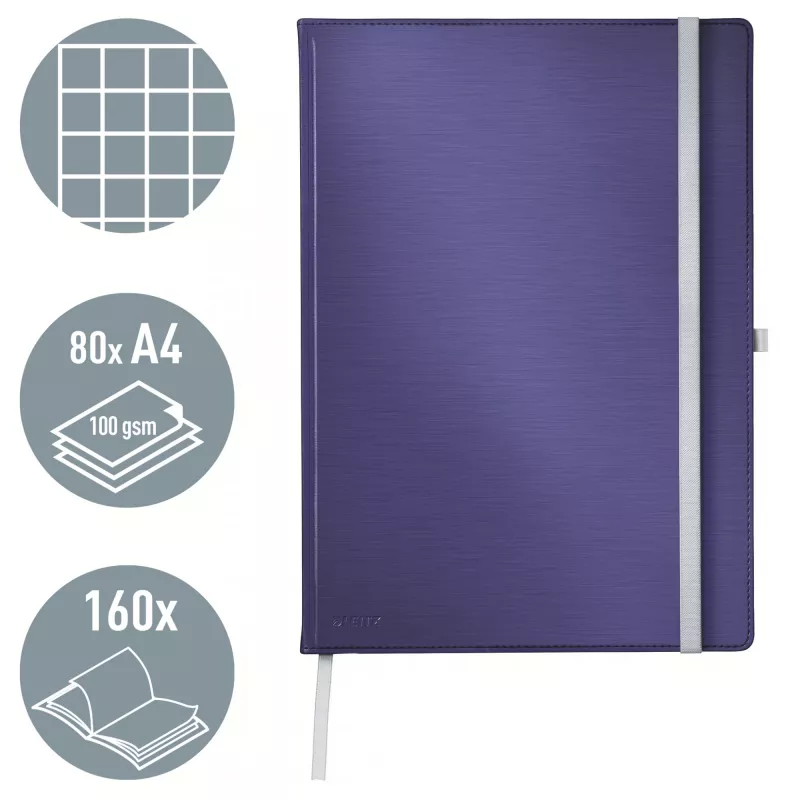 Leitz Style zápisník A4 štvorcový s pevnou väzbou, monochromatický, modrý, A4, 80 listov, 100 g/m², štvorcový papier