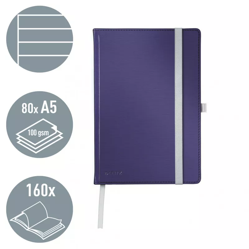 Leitz Style zápisník A5 linajkovaný s pevnou väzbou, monochromatický, modrý, A5, 80 listov, 100 g/m², linajkovaný papier