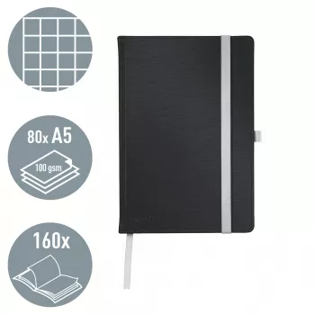 Leitz Style zápisník A5 štvorcový s pevnou väzbou, monochromatický, čierny, A5, 80 listov, 100 g/m², štvorcový papier